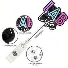 1pc Lab Life Glitter Badge Scroll - Retractable ID Holder For Nurses, Teachers, Medical Students, And Office Workers; Color Gradient Design; Includes Keychain; Made Of ABS Material. - Multicolor - View 6