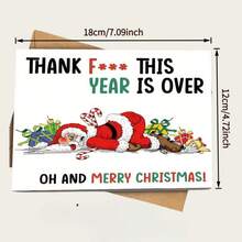 1pc Funny Christmas Card, "Thanks For The Year Ending" Cartoon Santa Claus Folded Christmas Card With Envelope, Blank Handwritten Greeting Card, Christmas Gift Card For Friends And Colleagues - View 5