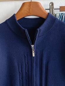 Young Boys' Preppy Striped Cable Knit Cardigan Sweater, Suitable For School Daily Wear In Spring, Autumn And Winter - Navy Blue - View 3