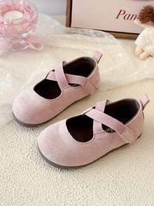 1 Pair Girls' Spring/Autumn Shallow-Cut Vintage Mary Jane Shoes, Solid Color Soft Sole Princess Shoes - Pink - View 1