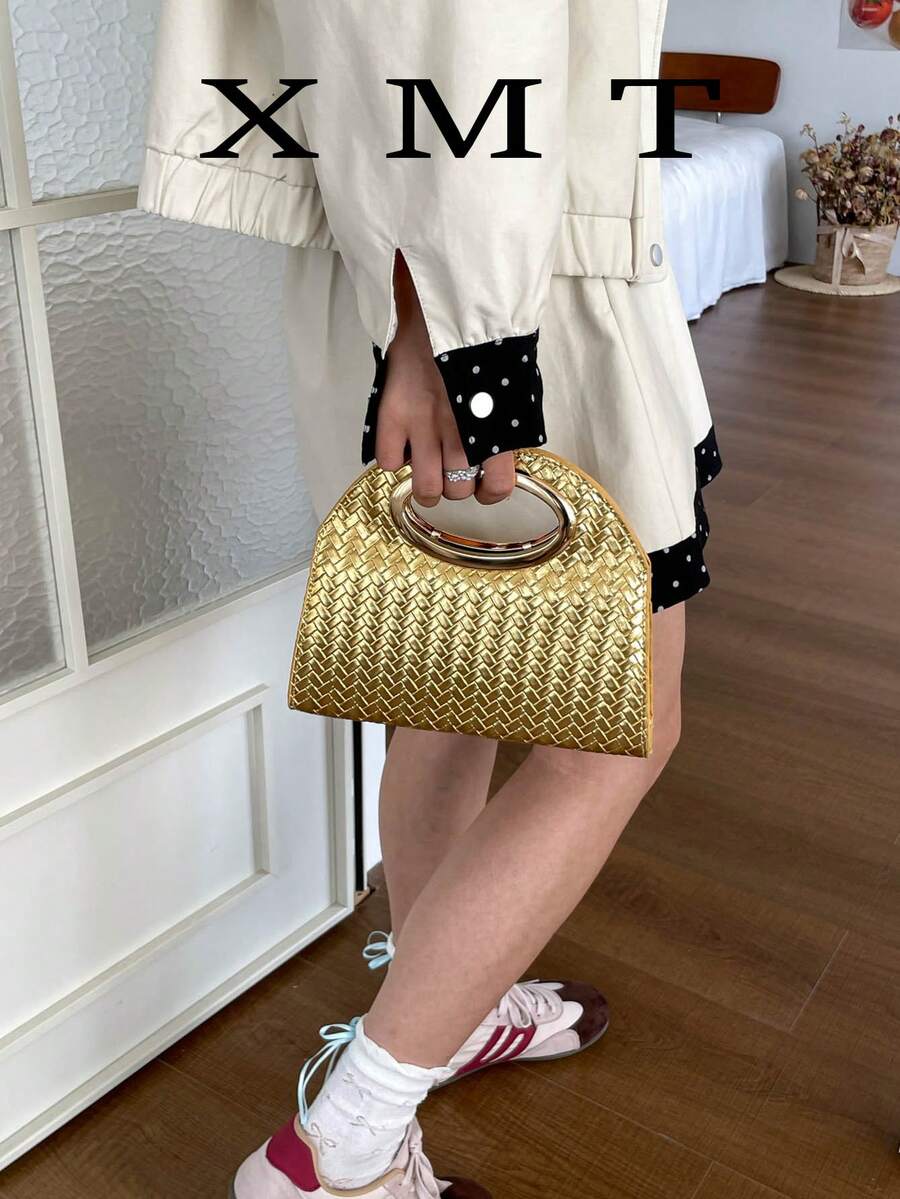 Women's Fashion Woven Evening Clutch Bag, Suitable For Evening Party, Birthday, Wedding - Gold - View 1