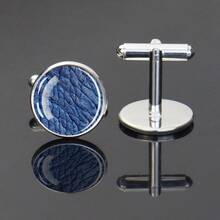 1 Pair Men's Formal Jewelry Gift, Glass Inlaid Circular Cufflinks, Elegant Design, Classic Style, Suitable For Business Formal Accessories - Silver - View 4