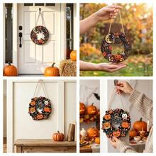 Halloween Wooden Hollow Round Ring Hanging Decoration Pumpkin Spider Web Magic House Holiday Atmosphere Decor - Multicolor - View 1