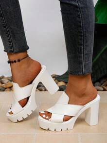 2026 Latest Round Toe Thick Sole Chunky Heel Party Style Sexy Hollow Out Elegant Fashion Platform High Heel Women Sandals - White - View 6
