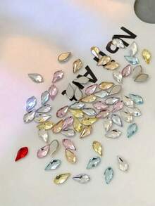 20pcs Sparkling Colorful Rock Candy Zirconia Flat Back Nail Rhinestones, Flower Cut Flat Back Rhinestones, Nail Art Decoration, Sparkling K9 Beveled Small Flat Back Asymmetrical Rhinestones, Colorful Mixed Nail Rhinestones, Glitter Nail Art Decoration - Multicolor - View 10