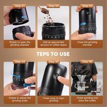 1pc Portable Electric Coffee Grinder, Home Mini Grinder, Adjustable Settings For Coarse & Fine Grinding. 1800mAh Battery, Quickly Grinds, Suitable For Office, Home, Camping & Travel Use. - Black - View 6