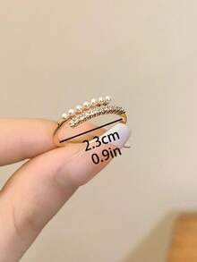 1pc Copper Faux Pearl Index Finger Ring, High-End Fashion Personalized Luxury Elegant Versatile Open Ring, Suitable For Women's Daily Wear - Gold - View 4