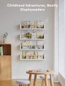 1/2/3/4pcs Kids Room Floating Shelves, Minimalist Design Wall-Mounted Storage Rack, Wall-Mounted Student Bookshelf, Children's Bookshelf, Picture Book Shelf, Kindergarten Bookshelf - White Board Wooden Beads - View 11