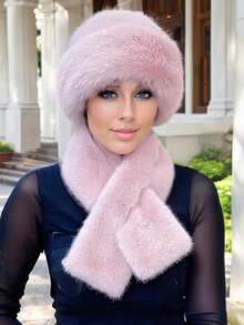 2pcs/Set European And American Fashion Warm & Versatile Best Seller Mongolian Cap, Bucket Hat, Floppy Hat Set With Matching Faux Fur Neck Scarf - Multicolor - View 4