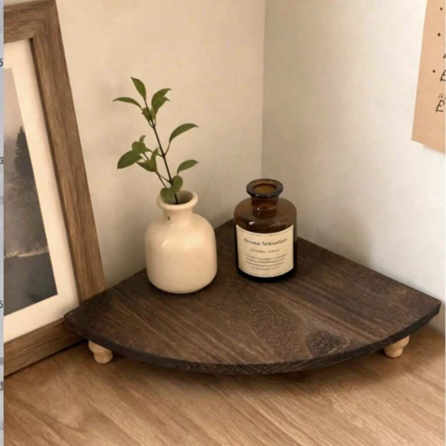 1pc Small Space-Saving Vintage Wooden Corner Shelf, Multi-Functional Display Rack, Rustic Brown, Suitable For Kitchen, Coffee Bar, Farmhouse Style Bathroom, Dining Room, Farmhouse Decor, Wall-Mounted Storage Organizer - Brown - View 1