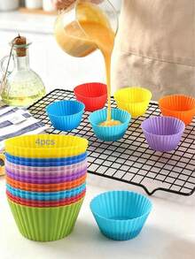 4/15/36pcs/Set Silicone Muffin Cups, Reusable Cupcake Liners, Non-Stick Cake Molds, Heat-Resistant Oven Baking Cups, Silicone Lunch Box Dividers Lunch Accessories Set, Back To School Supplies, Suitable For Home DIY Baking - Multicolor - View 9