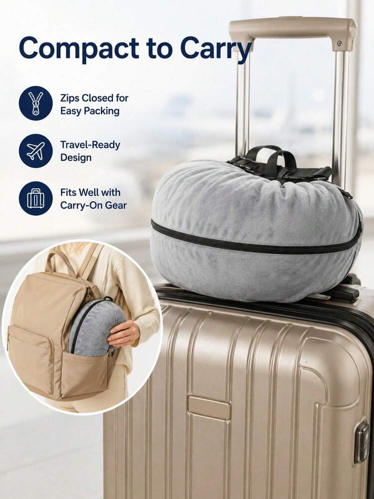 3-Piece Set (U-Shaped Pillow + Eye Mask + Storage Bag) Adjustable U-Shaped Travel Pillow With Zipper Storage Bag And Shoulder Strap, Easy To Carry; Suitable For Car, Train, Office, Airplane And Other Multiple Scenarios, Ideal For Long-Distance Flights, Business Trips, Daily Commute, Vacation Travel, Home Rest And Sleep Aid. Available In Multiple Colors, Comfortable And Practical, Perfect Gift For Mother's Day, Father's Day, Graduation Season And Travel Season. - Multicolor - View 6