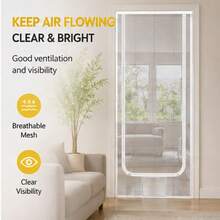 1pc Multi-Size Optional No-Drill Nano Material Upgraded Cat-Proof Door Curtain, Modern Style Black & White Dual Color Rectangular Zipper Design, Ventilated Mosquito Net Cat Barrier, Suitable For Bedroom, Living Room And Home Use - Upgraded Version - View 6