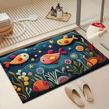1pc 2D Flat Fish Pattern Design Microfiber Bath Rug,Non-Slip And Soft Bathroom Mat,Doormat,Water Absorption Mat,Machine Washable,Low Pile,TPR Backing,Knit Fabric,ForBedroom,Kitchen,Entryway,Indoor Use,Accessories & Home Decor,Perfect New Home Gift. - C - View 1