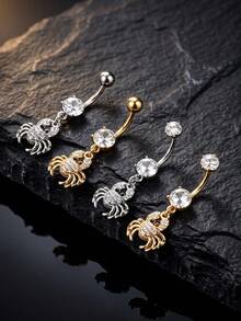 4 Buah Anting Pusar Stainless Steel Motif Laba-laba Punk dengan Hiasan Zirkonia, Perhiasan Pusar untuk Wanita, Cocok untuk Pemakaian Sehari-hari - MultiWarna - View 2