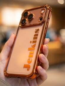 Customized Name Electroplated Four-Corner Shockproof Phone Case, Compatible With IPhone 17 18 Pro Max, Laser Printed Personalized Name Protective Phone Case, Anti-Drop Anti-Scratch Full Coverage Phone Case, Customized Gift For Men And Women, Suitable For Daily Commute, Work, And Gatherings - Orange - View 5