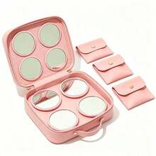 1/5/10/20/50set, Pink Round Makeup Mirror And Microfiber Makeup Bag, Pink Glass Mirror With Exquisite Matching Bag, Suitable For Travel, Home Decor, Holiday Gift - Multicolor - View 2