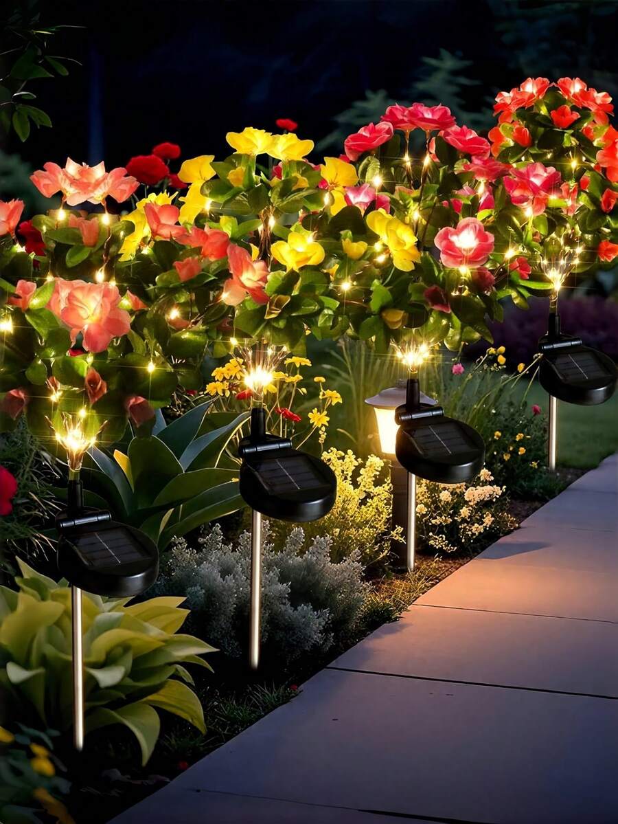 1pc Rhododendron Solar Light, Garden Light, Waterproof Solar Light With Colorful Artificial Rhododendron Flower, Suitable For Decorating Yard, Path, Patio, Porch And Lawn