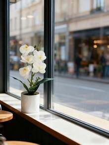 1pc Artificial Phalaenopsis Orchid Potted Plant - White - View 9