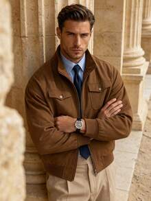 Men's Spring/Autumn Stand Collar Casual Fashion New Jacket, Suitable For Daily Commute, Vacation, Gift - Khaki - View 1