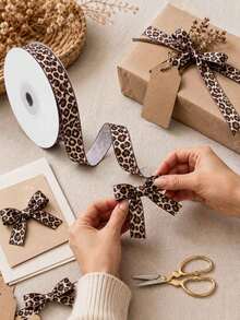 1/3 Roll Leopard Print Ribbon; Elegant Leopard Print Decorative Ribbon Bows, Suitable For Winter Holiday Parties, Gift Boxes, Weddings, Flowers, DIY Bows And More - Brown Leopard Print - View 2