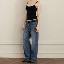 Vintage Straight Wide-Leg Slimming Jeans Pants - 中藍色 - 查看 1