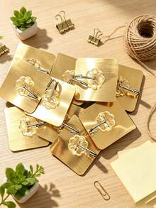 Gold Self-Adhesive Hooks, Cute And Practical, Wall Decor Key Hooks, Suitable For Hanging Hats, Towels, Keys, Ideal For Home, Kitchen, Bathroom And Office, Wall-Mounted Towel Hooks - Gold - View 1