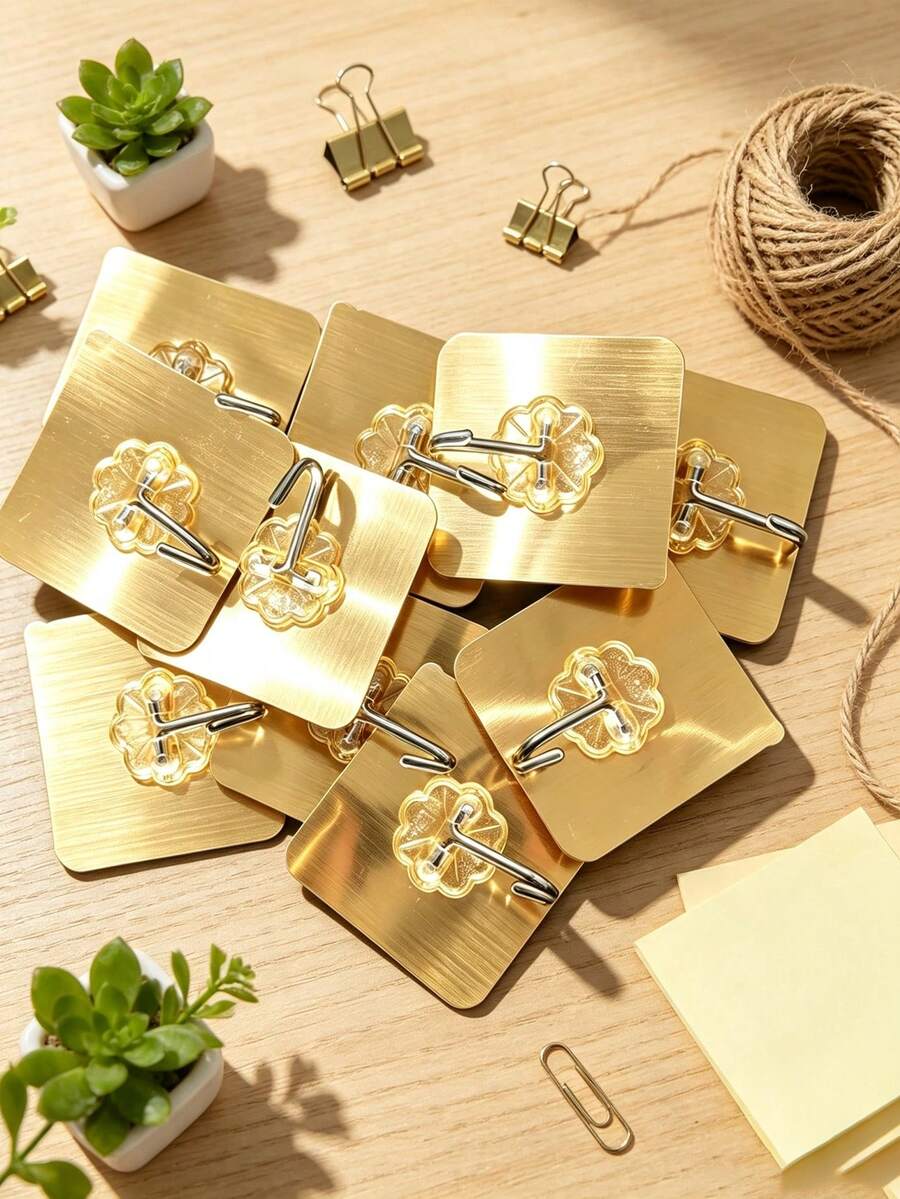 Gold Self-Adhesive Hooks, Cute And Practical, Wall Decor Key Hooks, Suitable For Hanging Hats, Towels, Keys, Ideal For Home, Kitchen, Bathroom And Office, Wall-Mounted Towel Hooks - Gold - View 1