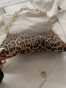 Fashion Leopard Print Chain Baguette Bag Chain Crescent Shoulder Bag Coin Purse - Brown - View 11