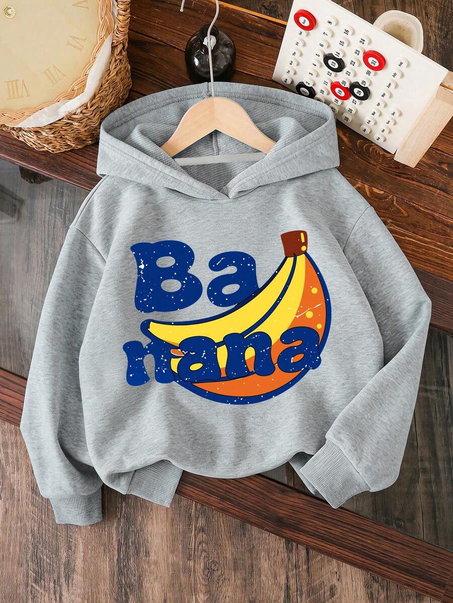 Boys' Casual Printed Sweatshirt, Banana Print Long Sleeve Sweatshirt, Inspiring Future Leaders, Autumn/Winter - Grey - View 1
