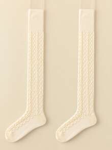 1/2 Pairs Women's Over-The-Knee Socks With Cable Knit Embossed Pattern Design, Wool Blend Thigh-High Socks, Fashionable Versatile High Socks For Autumn/Winter Daily Wear - Multicolor - View 17