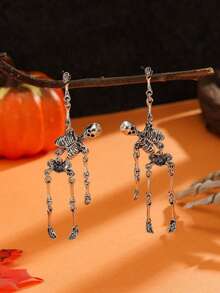 1 Pair Vintage Gothic Halloween Skull Earrings, Punk Style - Skull C - View 4