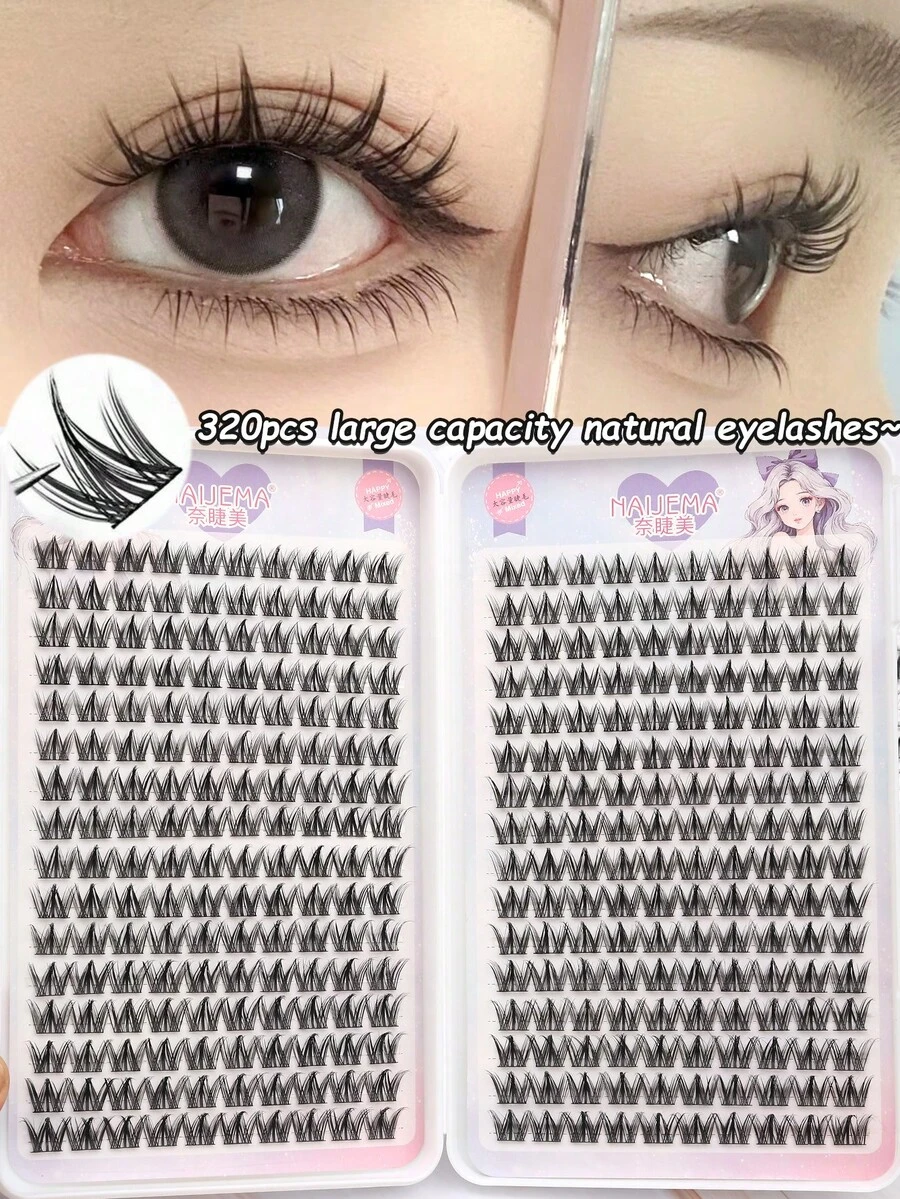 NAIJEMA 320pcs Bulu Mata Palsu Alami Bentuk C Lengkung Lembut Gaya Dog Eye Makeup Gadis Malas Lucu dan Mengembang Seri Kartun, Cocok Untuk Pemula, Bulu Mata Gugus, Bulu Mata Palsu Gugus Tunggal, Bulu Mata Palsu - C - View 1
