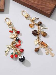 1 pieza/2 piezas de colgante elegante y moderno con forma de bola de billar roja número 8, cereza, fresa, corazón, pajarita, piedra marrón asimétrica, adecuado para la decoración del bolso d - Multicolor 5 - Ver 9