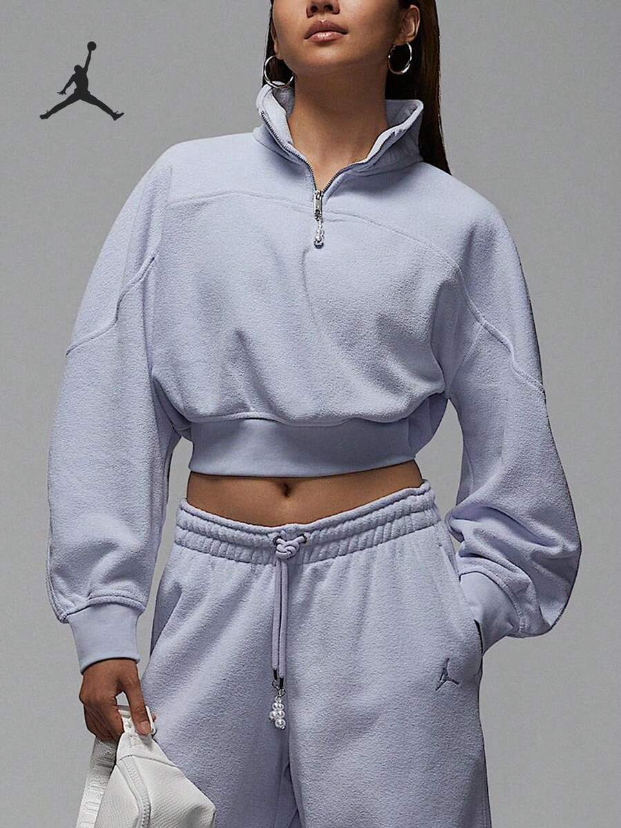 Nike Genuine JORDAN Women's Stand Collar Short Loose Pullover Sweatshirt HV0327-057 - HV0327-057 - View 1