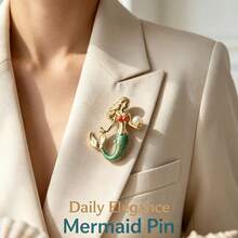 1pc Colorful Enamel Mermaid Faux Pearl Brooch, Elegant Ocean Theme Pin, Fashion Jewelry Gift For Women And Girls - Baby Blue - View 4