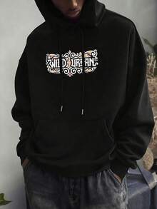 Men's Autumn/Winter Elephant Print Hooded Sweatshirt, Casual Loose Fit Pullover Hoodie - Black - View 2