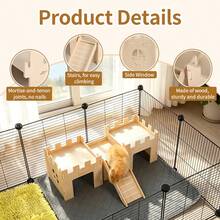 ITANDME Wood Guinea Pig Hideout, Guinea Pig Castle, Guinea Pig Bottomless Tunnel Hideout, Mortise-And-Tenon Construction, Easy To Assemble And Clean, Spacious Interior - View 5