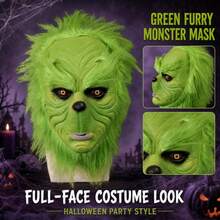 Green Furry Full-Face Monster Mask For Adult Halloween Costume Party Dress-Up - Multiple Styles - View 2