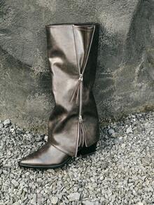 New Pointed Toe Chunky Heel Pant Leg Boots Women's Retro Knee-High Long Boots High Heel Western Cowboy Boots Riding Boots - Brown - View 3