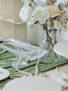 1pc High-End Vintage Minimalist Home Decor Transparent Glass Beaded High-Foot Tray, Dessert Plate, Pastry Fruit Plate, High-Foot Dessert Display Tray Ornament - Multicolor - View 7