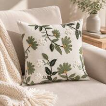 1pc Embroidered Botanical Floral Throw Pillow Cover, Sage Green Daisy Tufted Cushion Case, Boho Farmhouse Decorative Pillowcase For Couch Living Room Home Decor (Without Insert) - Sage Green - View 10