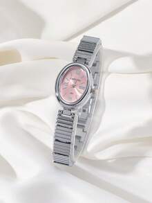Caryino 1pc Fashion Women's Bracelet Watch, Exquisite Minimalist Oval Dial, Sunray Polished Surface, Alloy Band Quartz Watch, Daily Wear, Gift For Girlfriend, Gift For Mom - one-size - View 4