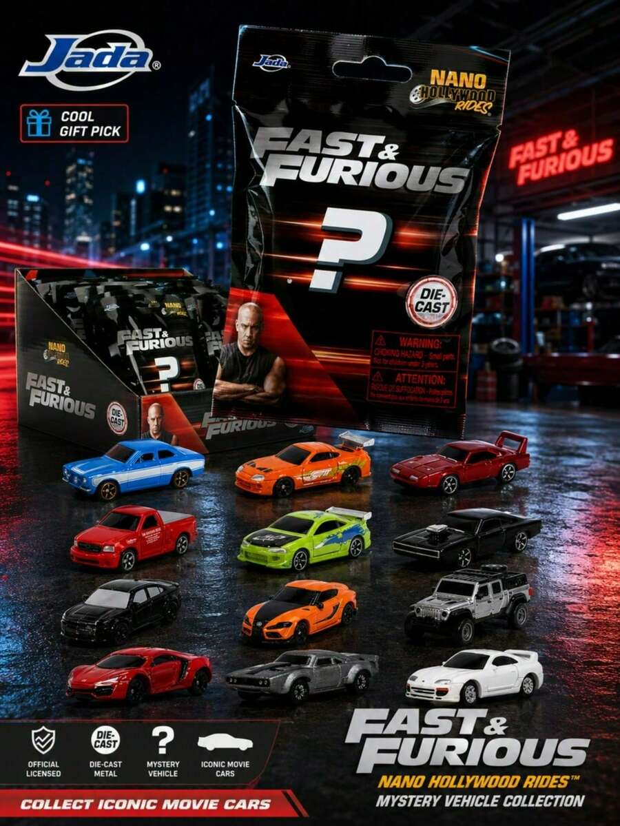 Bộ sưu tập xe mini Jada Toys Fast & Furious Nano Metalfigs, xe mô hình phim đúc kim loại phong cách ngẫu nhiên, xe đua cổ điển lấy cảm hứng từ phim, mô hình xe thể thao trang trí, đồ chơi sưu tầm cho người hâm mộ phim và đam mê xe hơi - Gói ngẫu nhiên - Xem 1