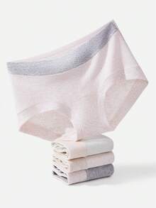 4pcs/Pack Women's Panties, Minimalist Contrast Waistband, Triangle Briefs, Comfortable Skin-Friendly Jacquard Mid-Waist Underwear - Multicolor - View 3