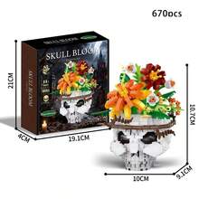 670pcs Halloween Skull & Floral Building Block Assembly Model, Desktop Ornament, Adult Stress Relief DIY Puzzle Toy, Home Decor, Creative Holiday Gift Set - Multicolor - View 12
