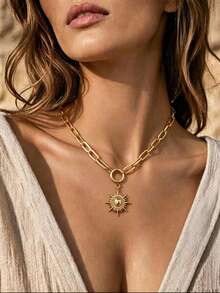 1pc Fashion Zinc Alloy Chain Necklace - Yellow Gold - View 7