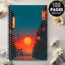 日式櫻花與古寺藝術 A5 黑色螺旋筆記本，50 張 100 頁，學生課堂筆記、辦公會議記錄、便攜式計畫本與日記本 - 一本(50張100頁) - 查看 11