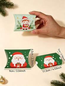 12Pcs Christmas Pillow Paper Gift Boxes Xmas Candy Cookie Treat Box Santa Snowman Reindeer Pattern Holiday Party Favor Packaging - View 3