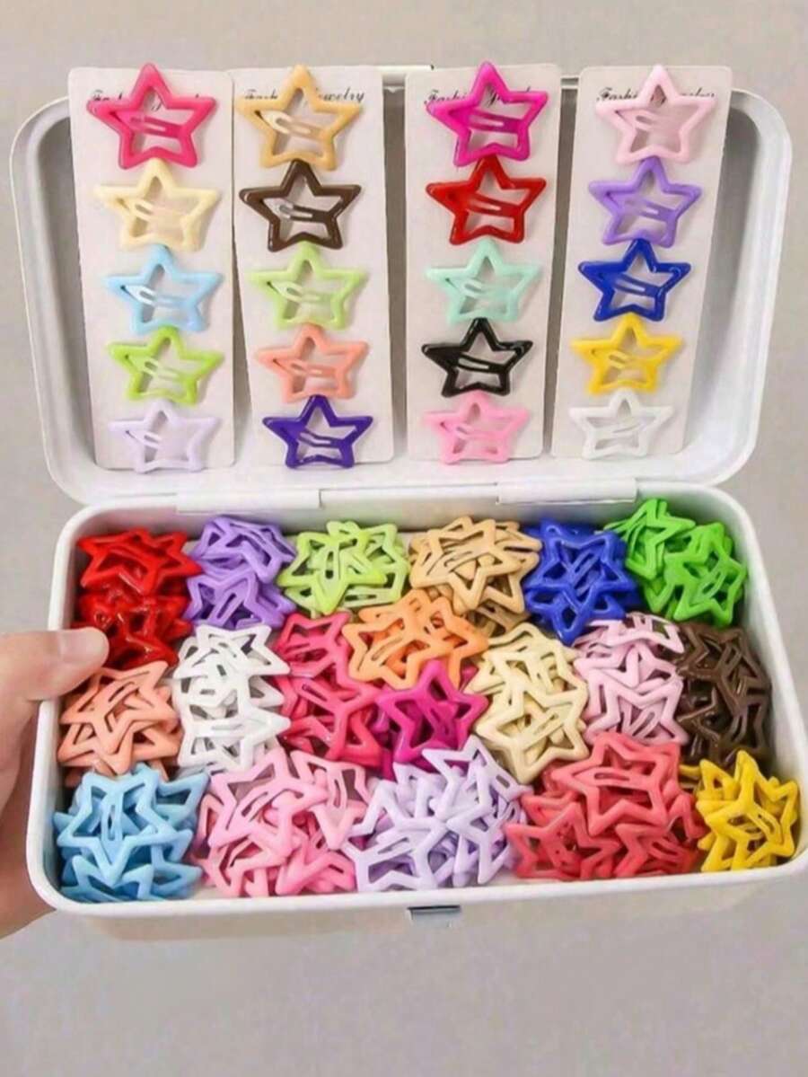 25/50/80 Pcs Random Color Star Hair Clips, For Girls Daily Party, Y2K Style Hair Accessories, Girls Birthday Gift, Christmas Gift - Multicolor - View 1